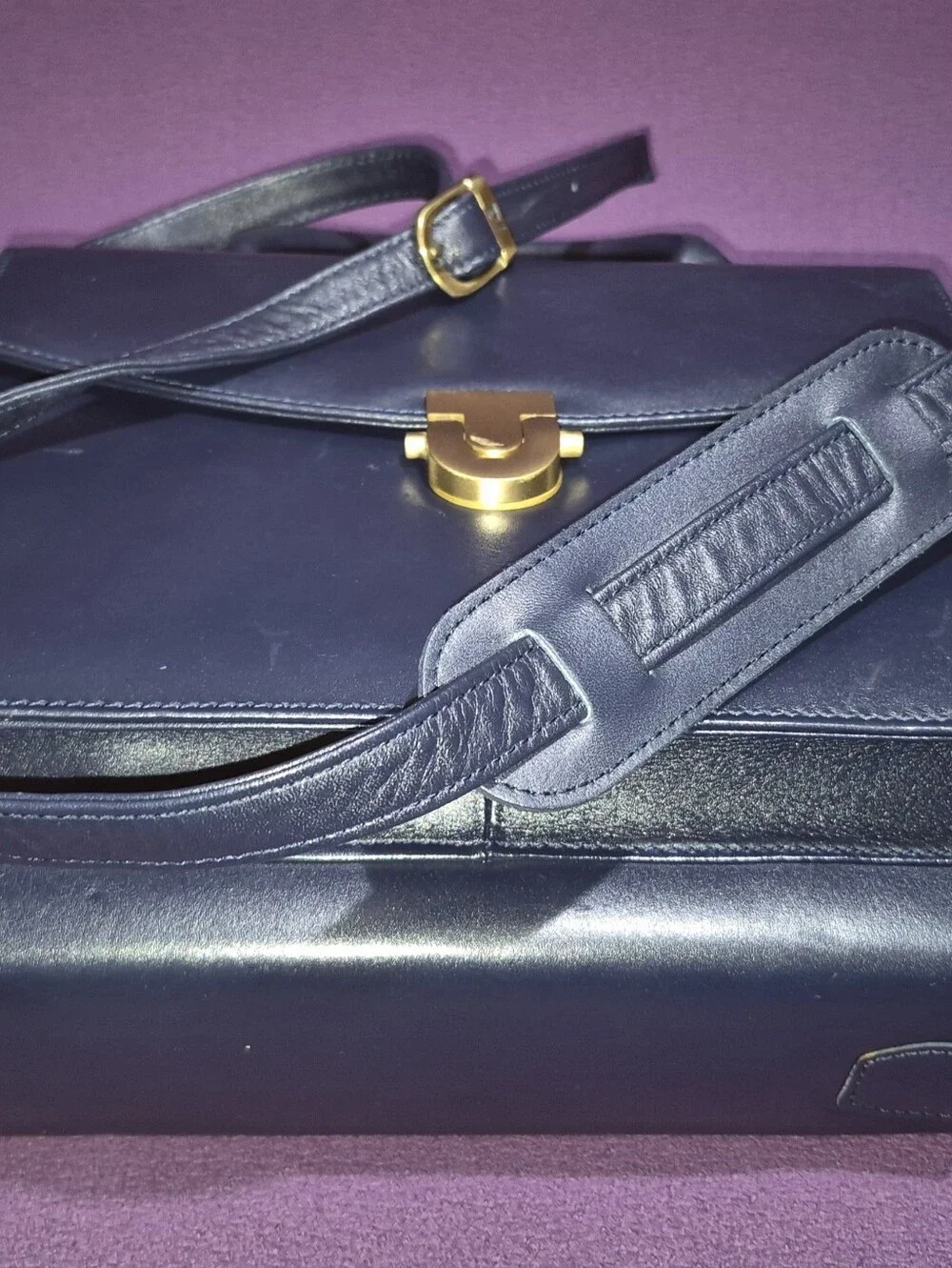 🔥VTG! Franklin Quest Full Grain Aniline Leather Classic Planner Navy Zip Bag
